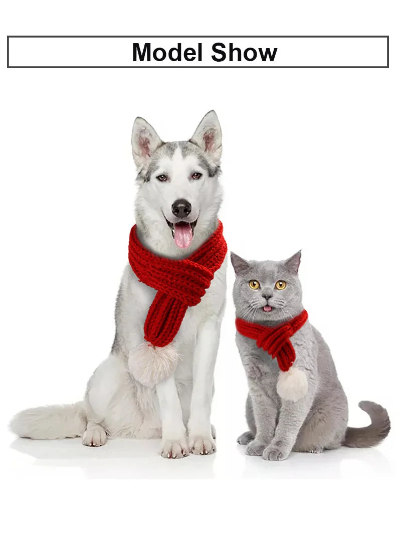 Solid Knitting Winter Pet Scarf for Dogs Christmas New Year Green Red Festival Cat Accessories Adjustable Plush Cozy Dog Collar