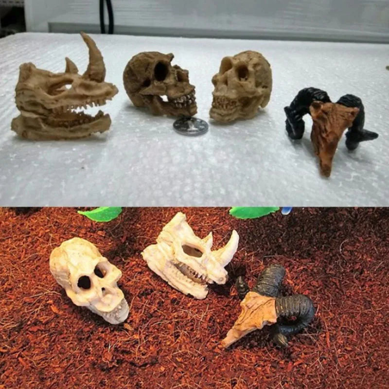 Aquarium Ornaments Decoration Resin Rhinoceros Horned Skull Goat-Head Shape Fish Tank Spider Scorpion Lizard Aquariums Shelter