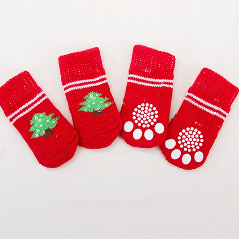 4pcs/Set Printed Pet Dog Socks High Elasticity Small Big Puppy Chihuahua Thick Paw Protector Winter Warm Booties Pet Accessories