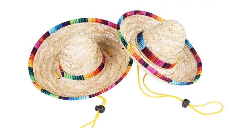 Chinese Tradition Straw Hats for Dogs Wig Mexico Style Puppy Costume Cat Outfit Cat Supplies Pet Accessories for Small Animal