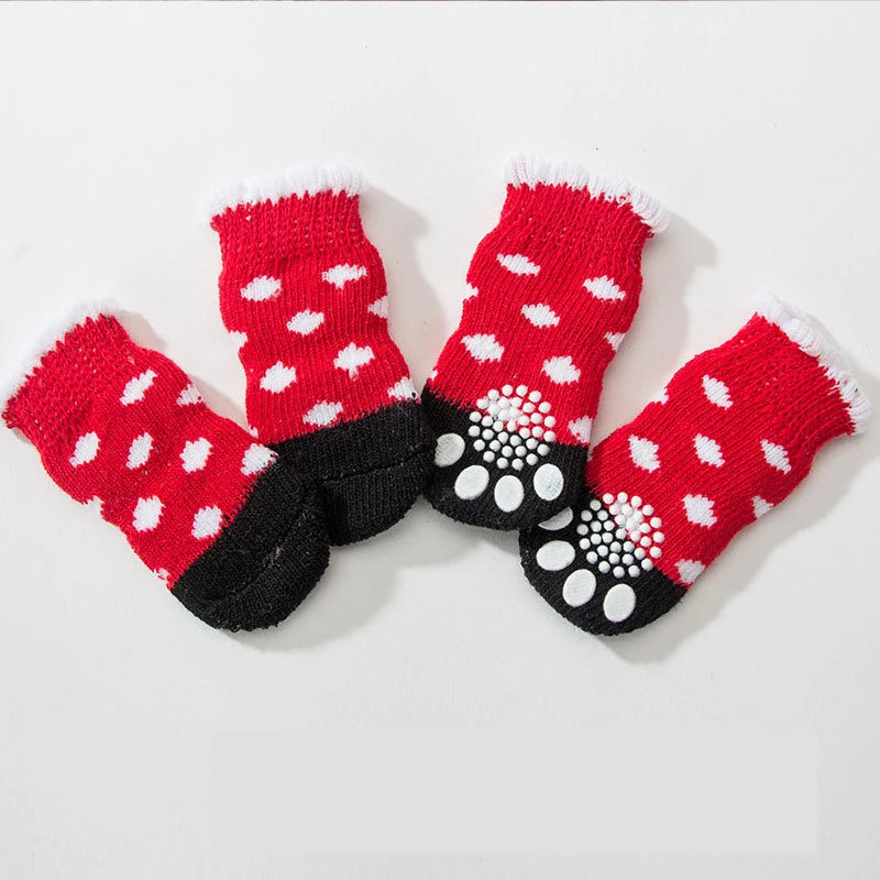 4pcs/Set Printed Pet Dog Socks High Elasticity Small Big Puppy Chihuahua Thick Paw Protector Winter Warm Booties Pet Accessories