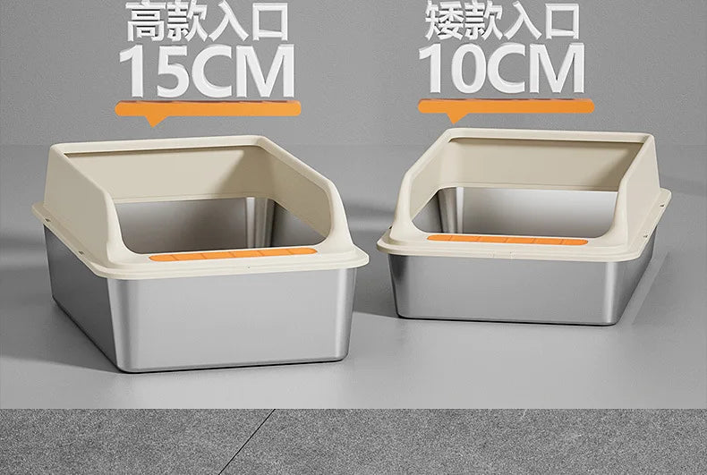 Cross-Border Oversized Stainless Steel Litter Box Top-In Anti-Take-Out Anti-Splash Cat Toilet Easy Clean Semi-Closed Pet Kitties