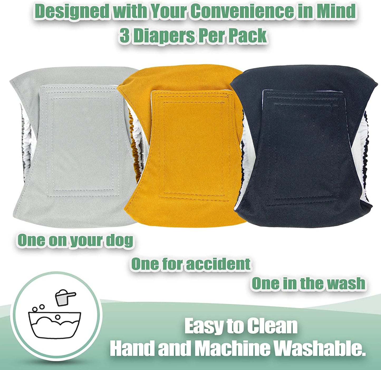3 Pack Dog Belly Bands Washable Reusable Dog Diapers High Absorbing Male Dog Cat Wrap Panties Pet Incontinence Nappies