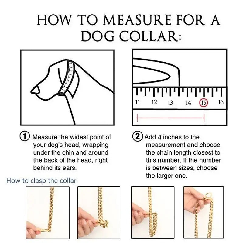 Strong Choke Chain Dog Collar Luxury 15MM 18K Gold Stainless Steel Cuban Link Metal Necklace for Small Medium Large Dogs Pitbull