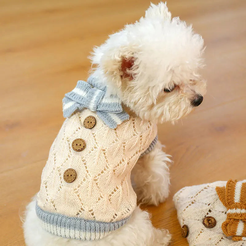 Classic Dog Winter Sweater with Tie Thick Weaving Warm Pet Cat Clothing Lovely Princess New Year Coat Christmas Dog Clothes