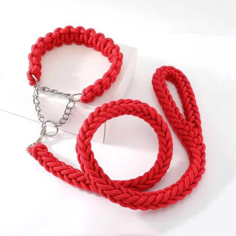 Heavy Duty Pet Dog Collar Leash Set Adjustable Obedience P Chain Collar Nylon Dog Leash Strap Lead Rope for Medium Large Dogs