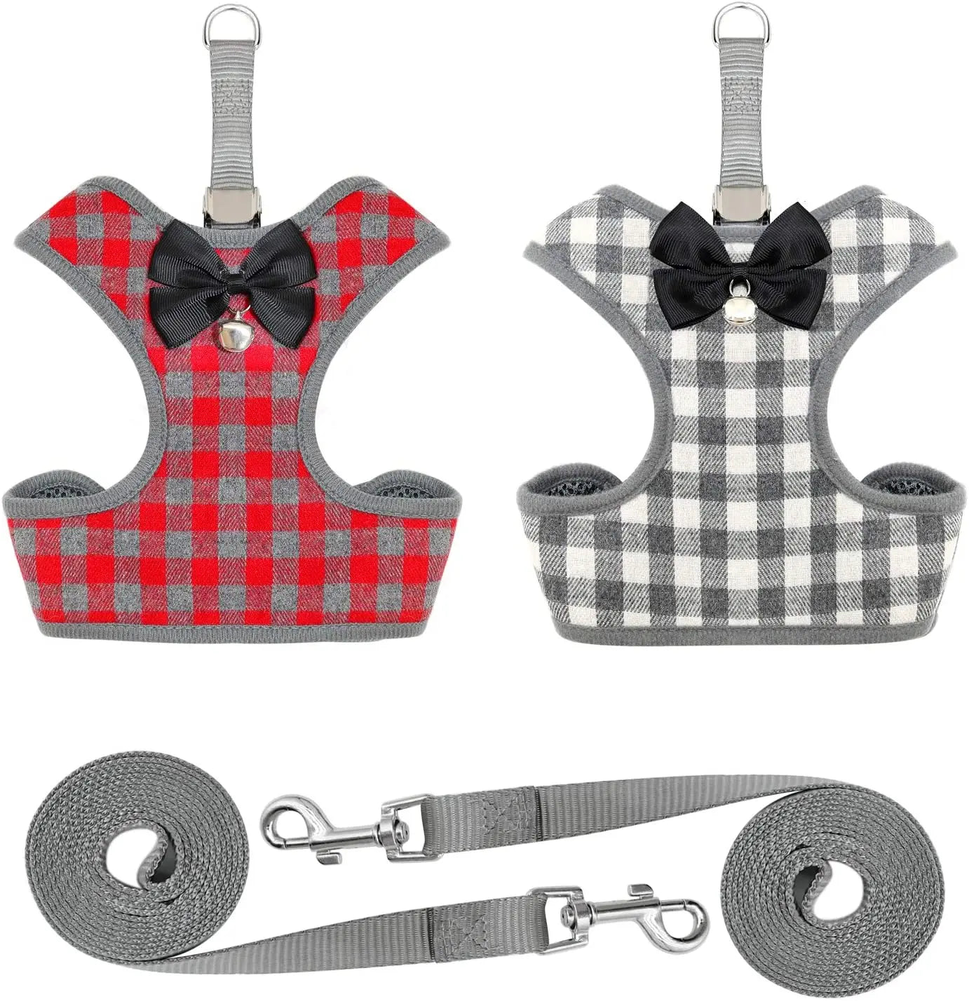 Plaid Dog Harness and Leash Set for Small Medium Dogs Cats Puppy French Bulldog Pet Bowtie Tuxedo Vest Harness