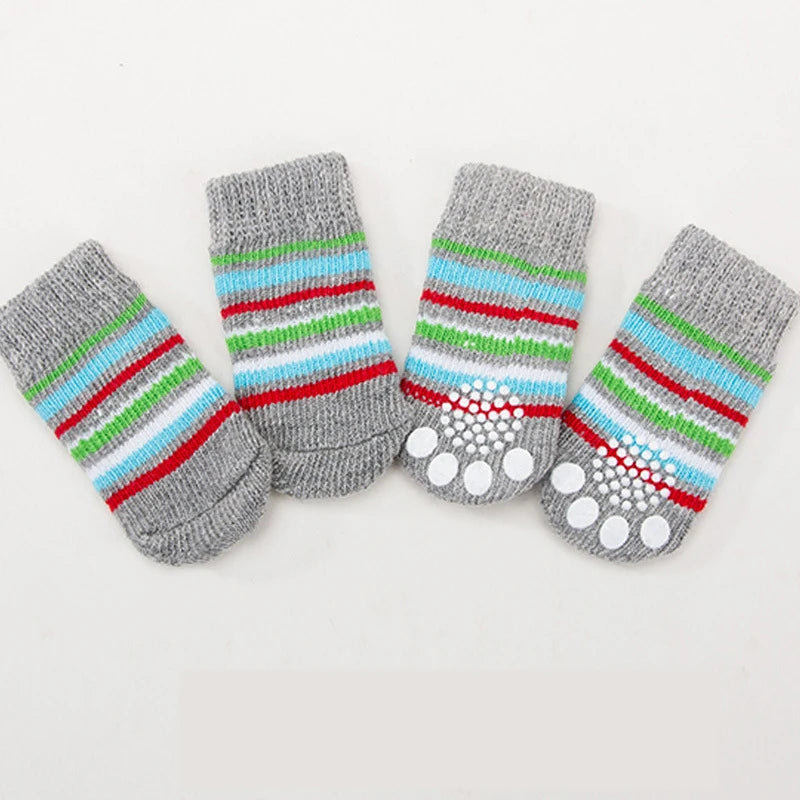 4pcs/Set Printed Pet Dog Socks High Elasticity Small Big Puppy Chihuahua Thick Paw Protector Winter Warm Booties Pet Accessories