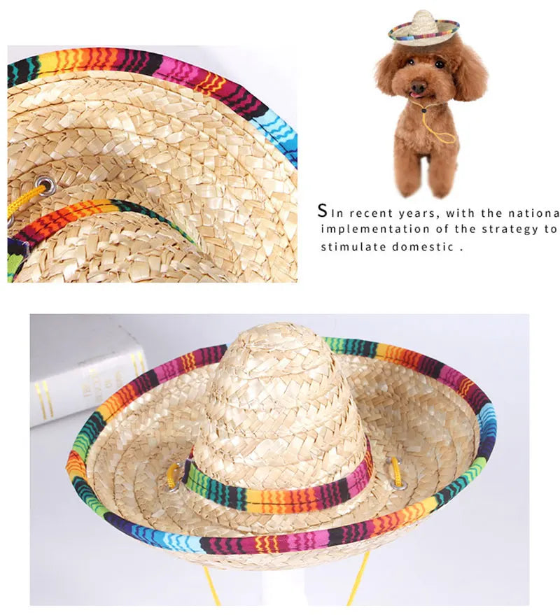 Chinese Tradition Straw Hats for Dogs Wig Mexico Style Puppy Costume Cat Outfit Cat Supplies Pet Accessories for Small Animal