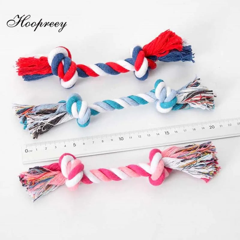 Tough Puppy Dog Toys Random Colors Cotton Double Knot Rope Chewers Toy for Small Dogs Playing Interactive Dental Pet Rope Toys