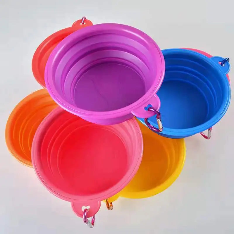 1Pcs Portable Travel Collapsible Dog Pet Folding Silicone Bowl For Pet Feeder Puppy Food Container Feeder Dish Bowl With buckle
