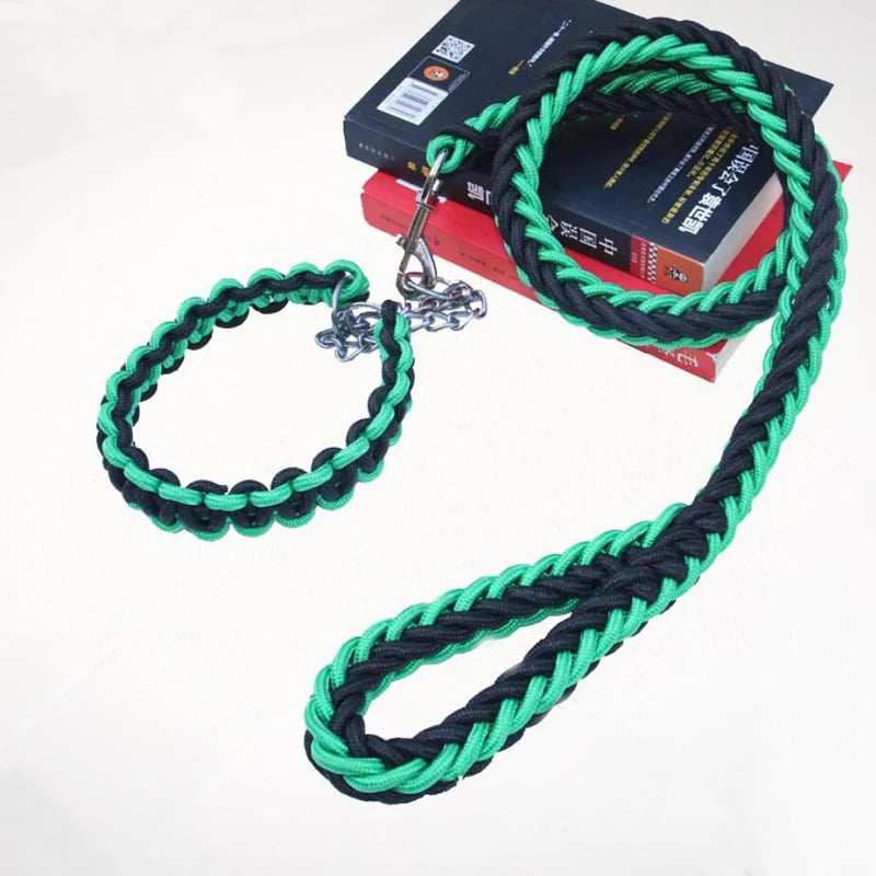 Heavy Duty Pet Dog Collar Leash Set Adjustable Obedience P Chain Collar Nylon Dog Leash Strap Lead Rope for Medium Large Dogs