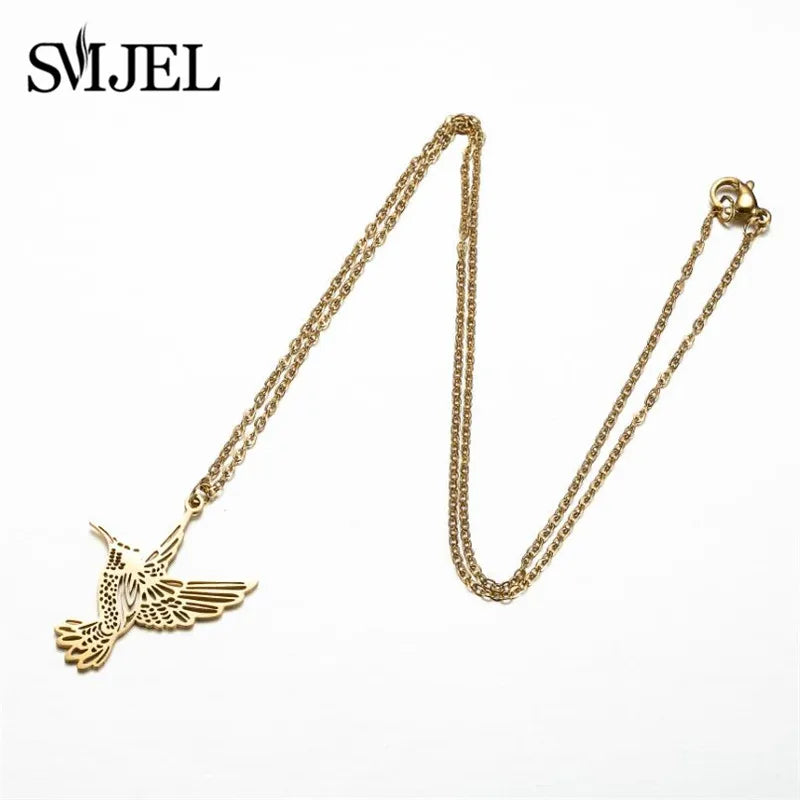 SMJEL Wild Animal Necklace Stainless Steel Hummingbird Necklaces & Pendants Cute Eagle Phoenix Swallow Birds Necklace collares