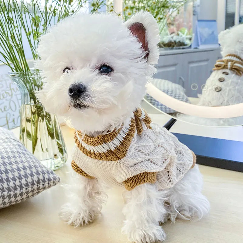 Classic Dog Winter Sweater with Tie Thick Weaving Warm Pet Cat Clothing Lovely Princess New Year Coat Christmas Dog Clothes