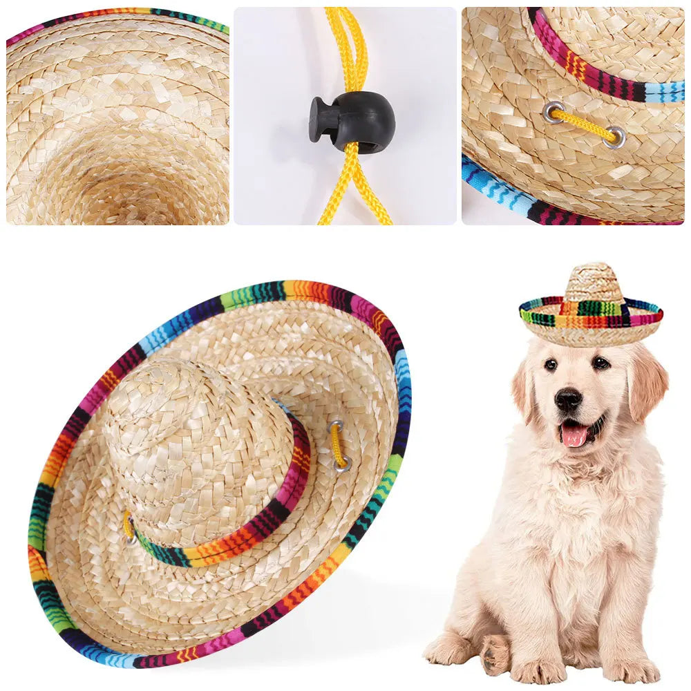 Chinese Tradition Straw Hats for Dogs Wig Mexico Style Puppy Costume Cat Outfit Cat Supplies Pet Accessories for Small Animal