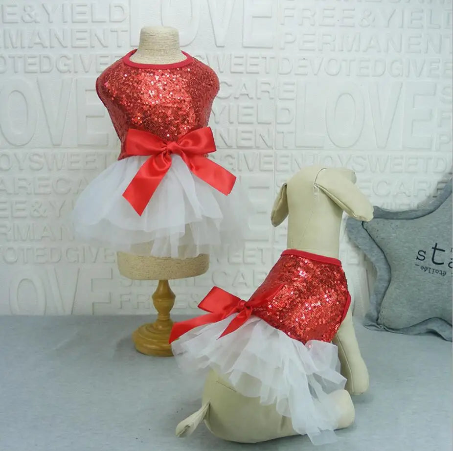 Small Dog Dress Pet Tutu Dress with Sequin Bows Princess Tulle Skirt Puppy Dog Clothes Chihuahua York Terrier Pet Apparel