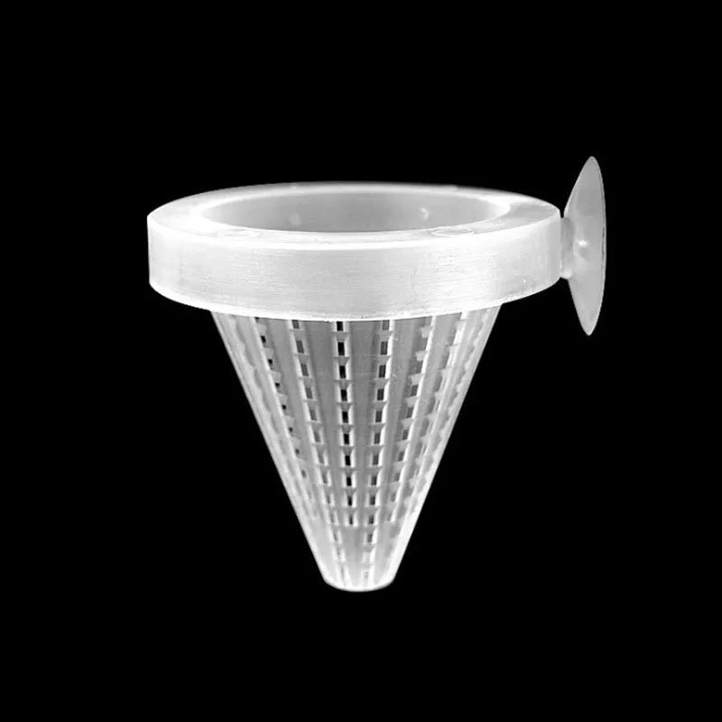 1pc Plastic Automatic Feeder With Suction Cup For Aquarium Red Worm Feeding Fish Tank Cone Live Food Tapered Hopper Basket New
