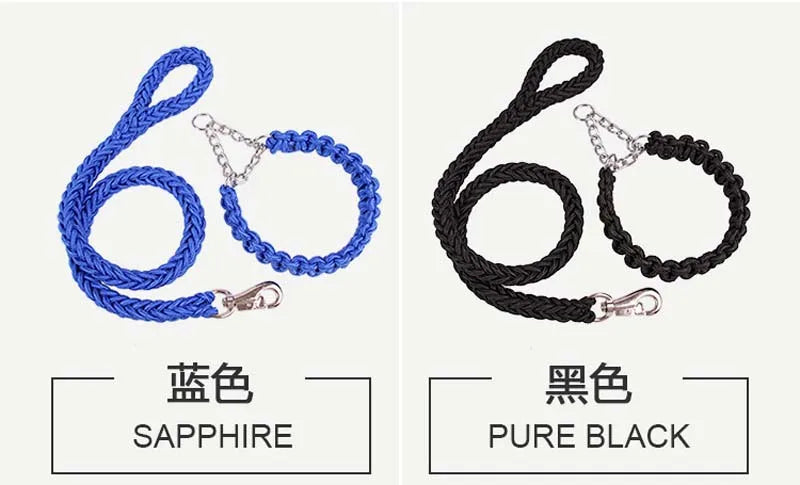 Heavy Duty Pet Dog Collar Leash Set Adjustable Obedience P Chain Collar Nylon Dog Leash Strap Lead Rope for Medium Large Dogs