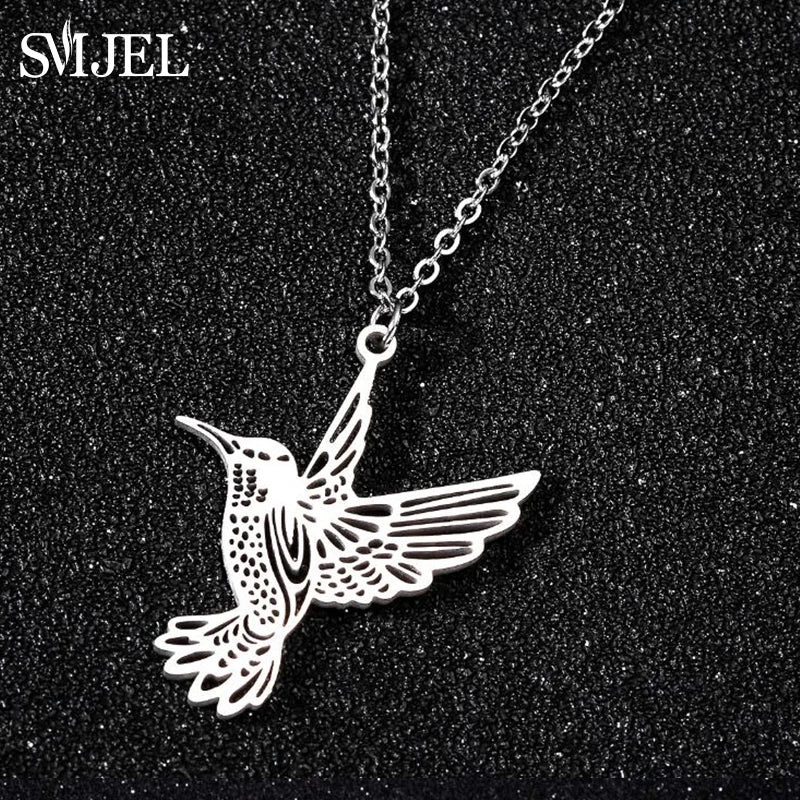 SMJEL Wild Animal Necklace Stainless Steel Hummingbird Necklaces & Pendants Cute Eagle Phoenix Swallow Birds Necklace collares