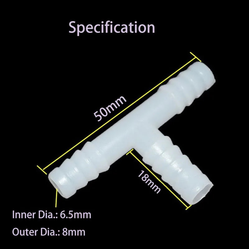 10pcs 8mm Plastic Aquarium Connectors Tee Straight T-shaped 3 Way Connector for Water Air Pump Fish Tank Aquarium Accessories
