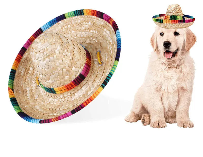 Chinese Tradition Straw Hats for Dogs Wig Mexico Style Puppy Costume Cat Outfit Cat Supplies Pet Accessories for Small Animal