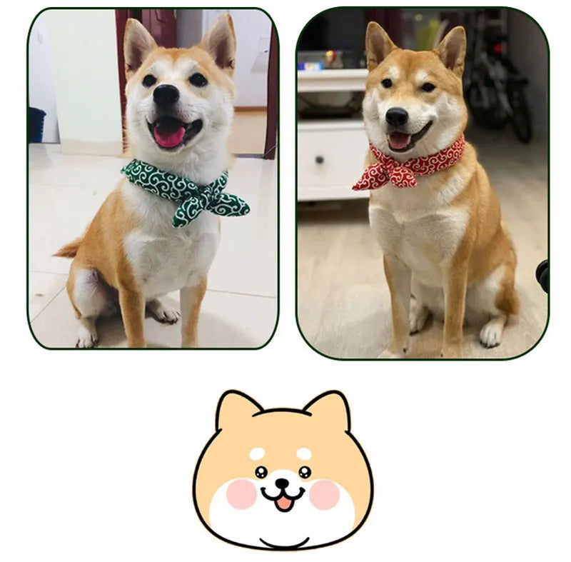 Original Pet Dog Bandana Tang Thread Printing Puppy Bib Bow Tie Party Neck Accessories Kitten Grooming Kerchief Shiba Inu Collar