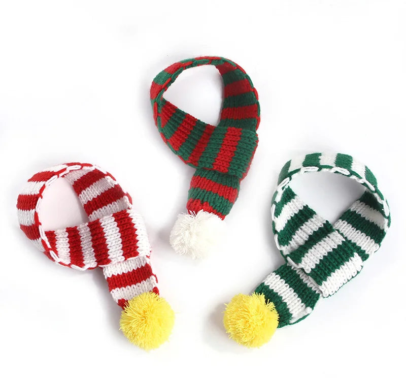 Solid Knitting Winter Pet Scarf for Dogs Christmas New Year Green Red Festival Cat Accessories Adjustable Plush Cozy Dog Collar