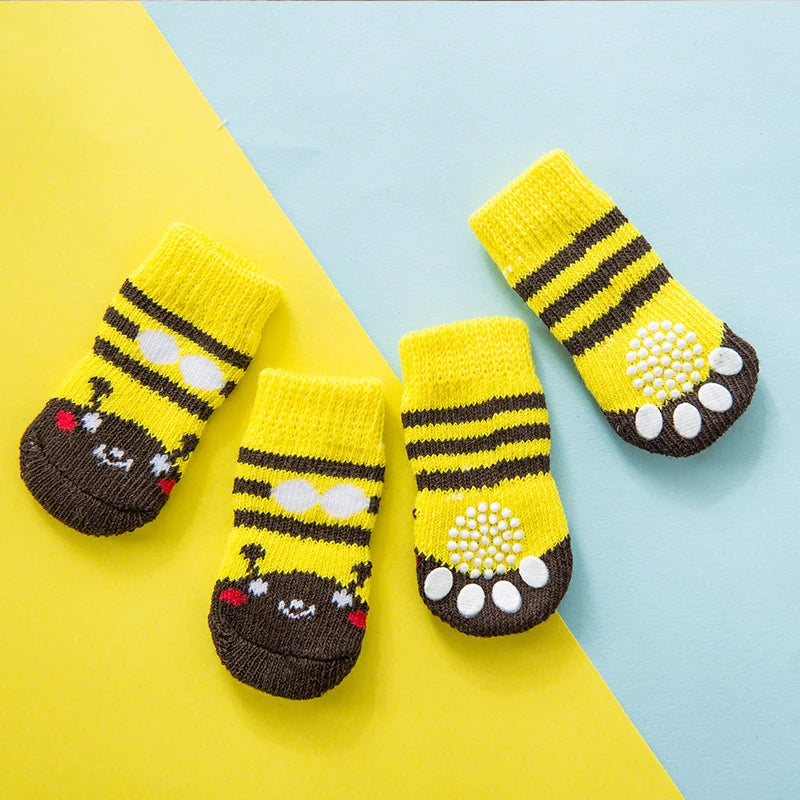 4pcs/Set Printed Pet Dog Socks High Elasticity Small Big Puppy Chihuahua Thick Paw Protector Winter Warm Booties Pet Accessories