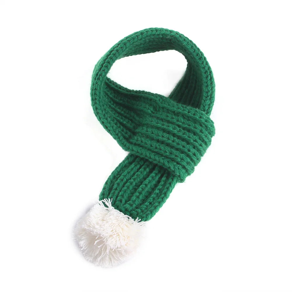 Solid Knitting Winter Pet Scarf for Dogs Christmas New Year Green Red Festival Cat Accessories Adjustable Plush Cozy Dog Collar