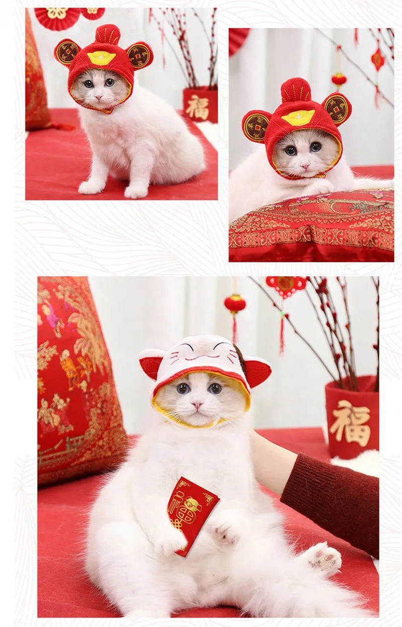 Lion Cattle Pattern Dog Costume Hat for Cat New Year Party Birthday Costume Pet Dogs Products Keep Warm Winter Puppy Accessories