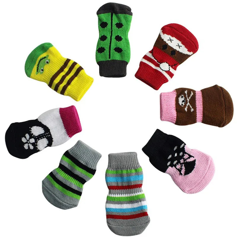 4Pcs Fashion Soft Puppy Dog Pet Knits Socks Cute Cartoon Anti Slip Skid Socks For Small Dogs Breathable Pet Products