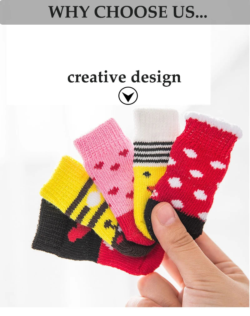 4pcs/Set Printed Pet Dog Socks High Elasticity Small Big Puppy Chihuahua Thick Paw Protector Winter Warm Booties Pet Accessories