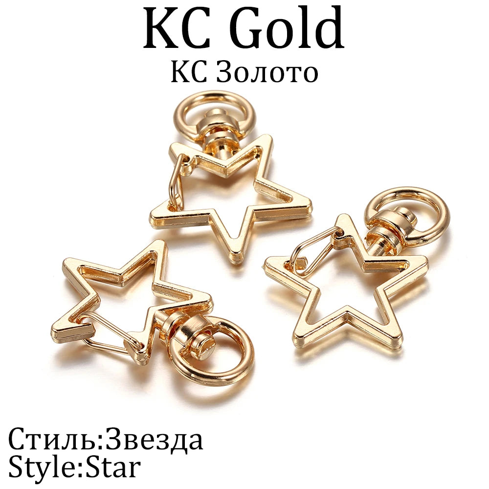 10pcs/lot Star Moon Heart Cat Dog Shell Dolphins Flowers Charms Lobster Clasps Hook For DIY Key Chain Jewelry Making Accessories