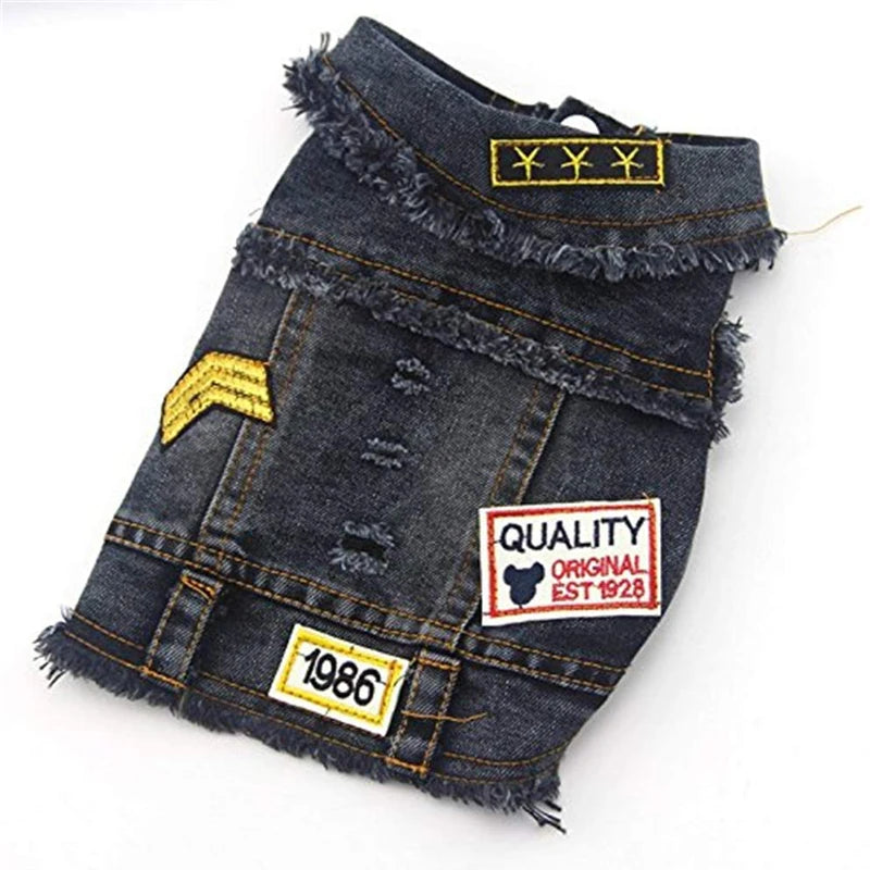 Classic Dog Denim Jacket Spring Autumn Pet Clothes for Small Medium Dogs Beagle Bulldog Lapel Vest Dark Washed Jeans Coat