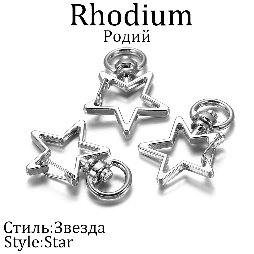 10pcs/lot Star Moon Heart Cat Dog Shell Dolphins Flowers Charms Lobster Clasps Hook For DIY Key Chain Jewelry Making Accessories