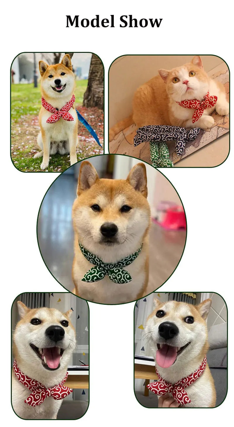 Original Pet Dog Bandana Tang Thread Printing Puppy Bib Bow Tie Party Neck Accessories Kitten Grooming Kerchief Shiba Inu Collar