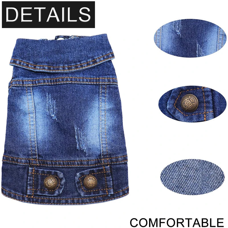 Dog Cat Clothes Jeans Jacket for Small Medium Dogs Beagle Yorkie Chihuahua Dark Wash Denim Coat Spring Autumn Pet Apparel
