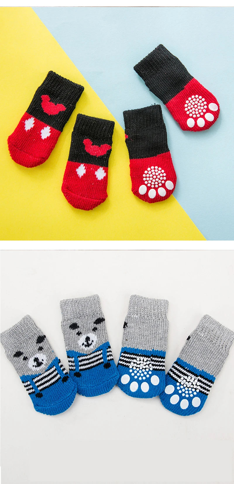 4pcs/Set Printed Pet Dog Socks High Elasticity Small Big Puppy Chihuahua Thick Paw Protector Winter Warm Booties Pet Accessories