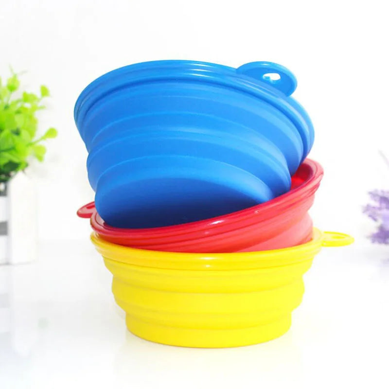 1Pcs Portable Travel Collapsible Dog Pet Folding Silicone Bowl For Pet Feeder Puppy Food Container Feeder Dish Bowl With buckle