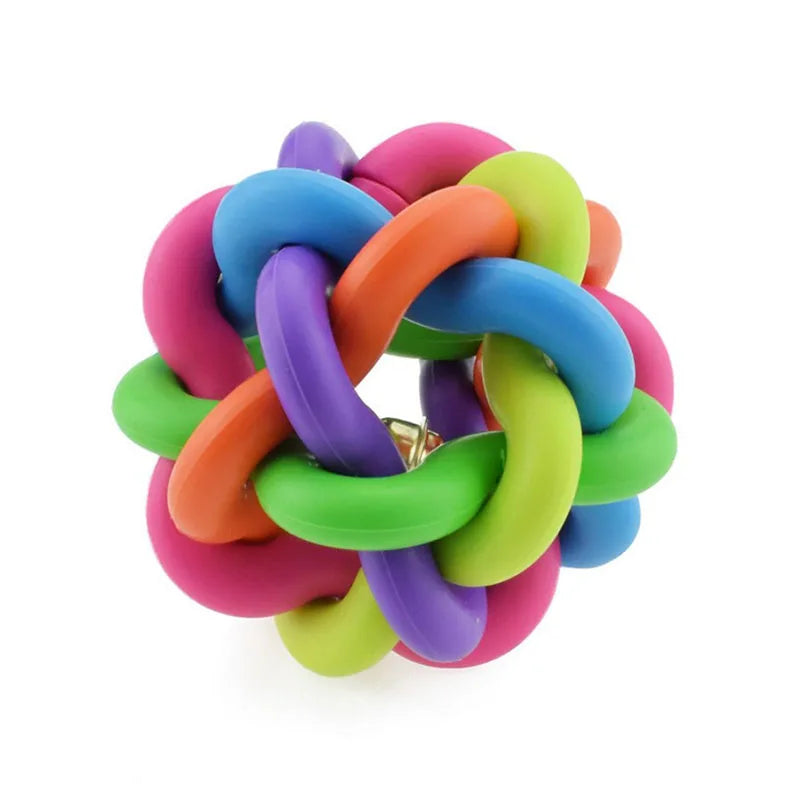 1pc Colorful Rainbow Pet Bell Ball Dog Toys Pet Dog Cat Toy Dogs Ball Bell Chewing Toys Playing Teeth Training Pet Products