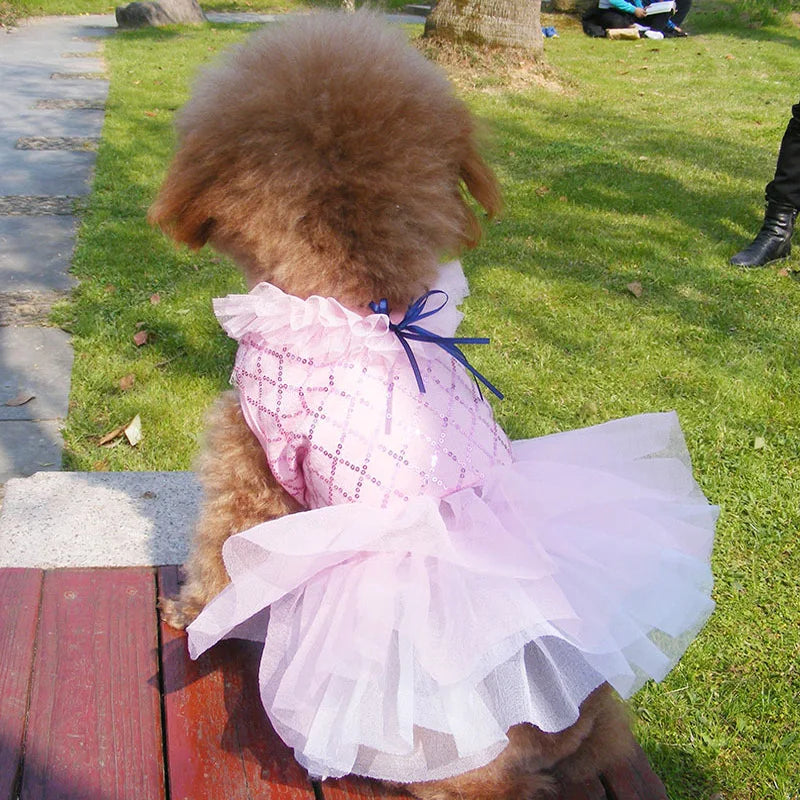 Small Dog Dress Pet Tutu Dress with Sequin Bows Princess Tulle Skirt Puppy Dog Clothes Chihuahua York Terrier Pet Apparel