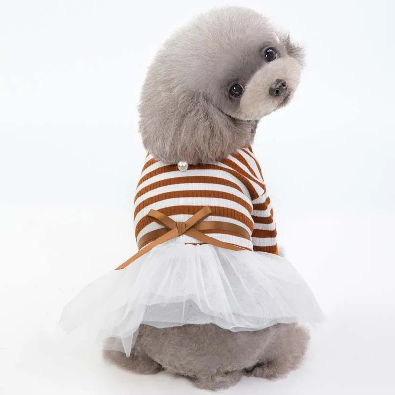 Stripe Dog Dresses for Small Dogs Girl Spring Summer Puppy Clothes Tulle Princess Skirts Party Birthday Pet Apparel