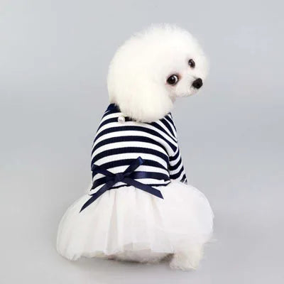 Stripe Dog Dresses for Small Dogs Girl Spring Summer Puppy Clothes Tulle Princess Skirts Party Birthday Pet Apparel