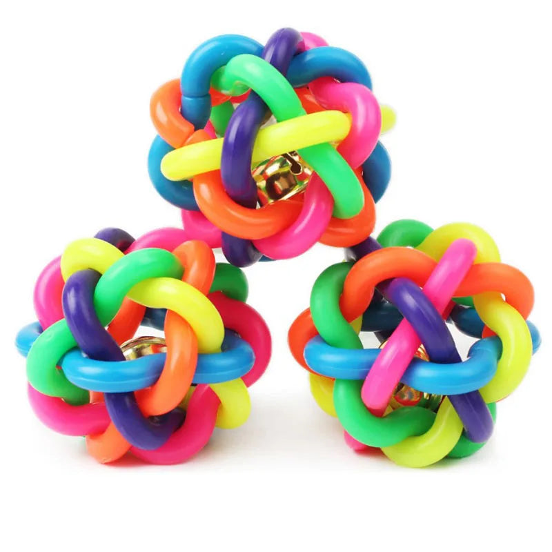 1pc Colorful Rainbow Pet Bell Ball Dog Toys Pet Dog Cat Toy Dogs Ball Bell Chewing Toys Playing Teeth Training Pet Products
