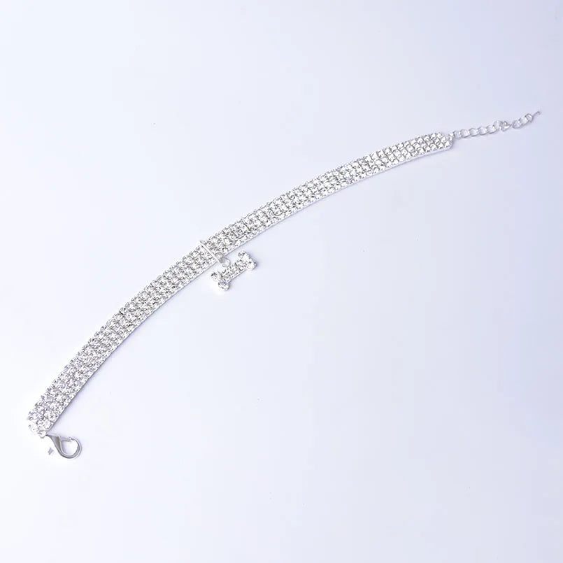 Bling Rhinestones Pet Collar, Adjustable Crystal Diamond Bone Pendant Wedding Collar Cat Dog Small Pet Elastic Necklace Jewelry