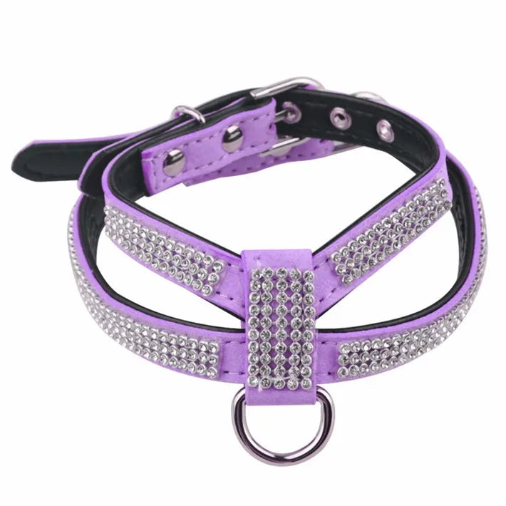 Luxury Bling Rhinestone Dog Harness for Small Medium Dogs Puppy Adjustable Soft Leather Pet Harness with Diamond York Chihuahua