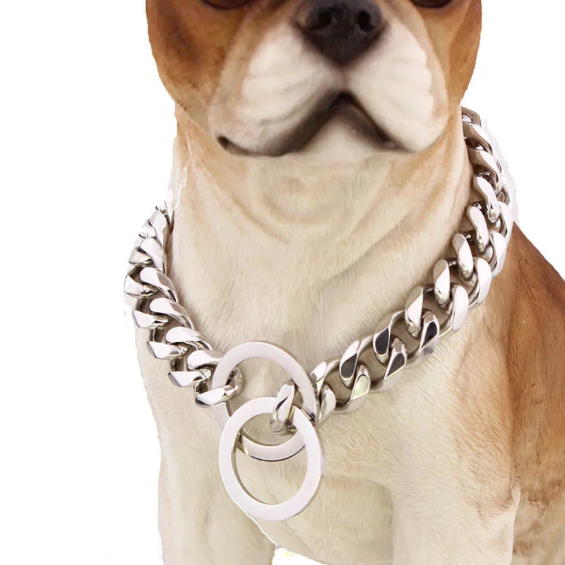 Strong Choke Chain Dog Collar Luxury 15MM 18K Gold Stainless Steel Cuban Link Metal Necklace for Small Medium Large Dogs Pitbull