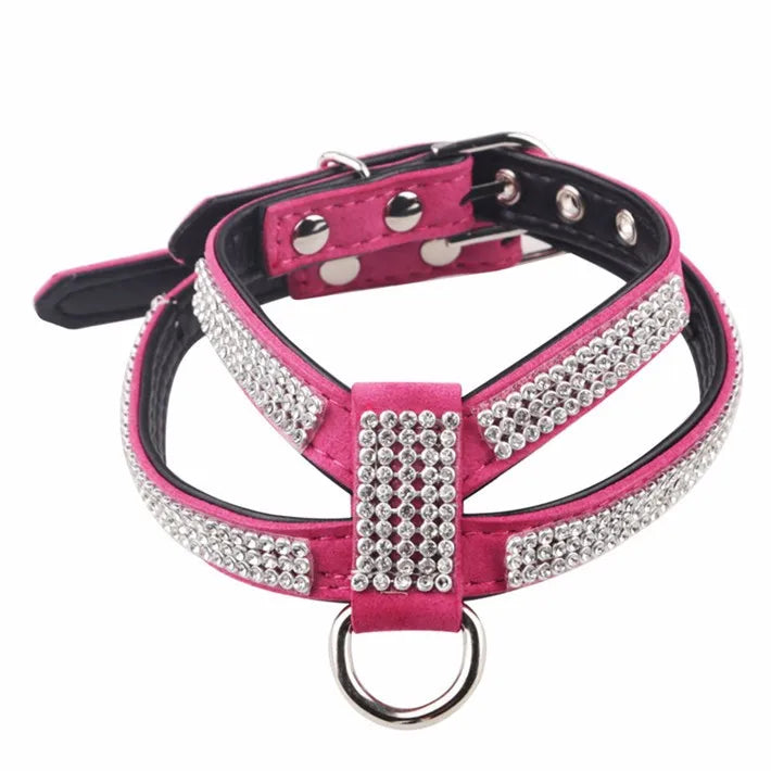 Luxury Bling Rhinestone Dog Harness for Small Medium Dogs Puppy Adjustable Soft Leather Pet Harness with Diamond York Chihuahua