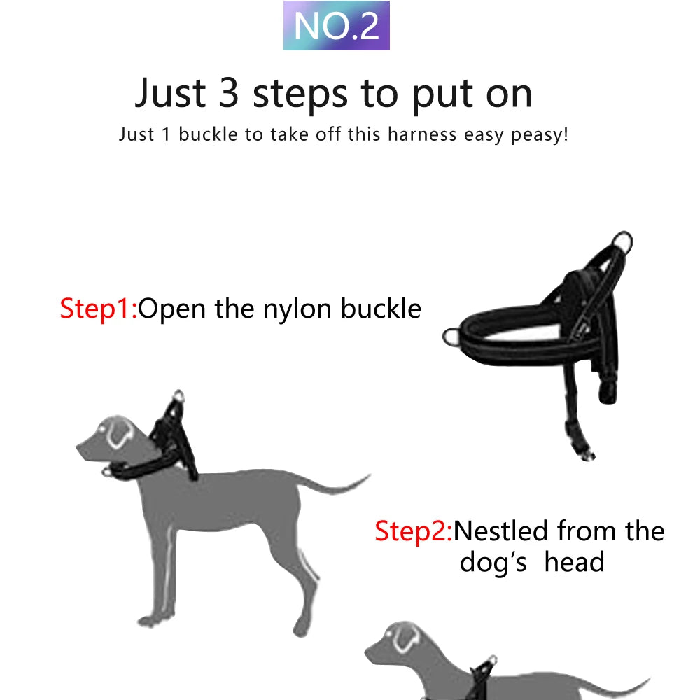 No Pull Dog Harness Nylon Large Dog Harness Reflective Pet Vest Padded Strap Harnesses For Small Medium Dogs Pitbull Buldog