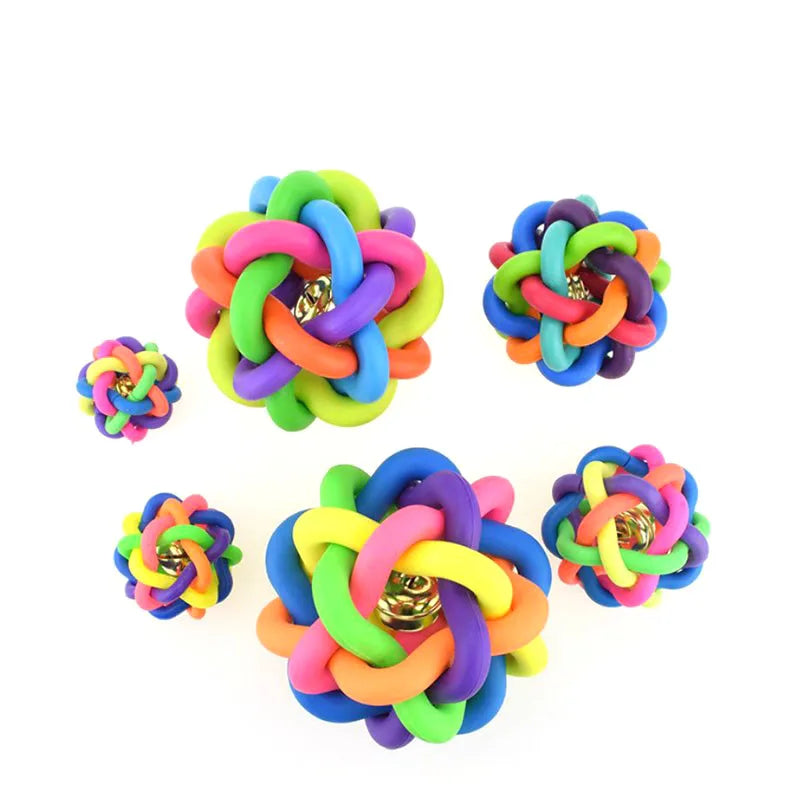 1pc Colorful Rainbow Pet Bell Ball Dog Toys Pet Dog Cat Toy Dogs Ball Bell Chewing Toys Playing Teeth Training Pet Products